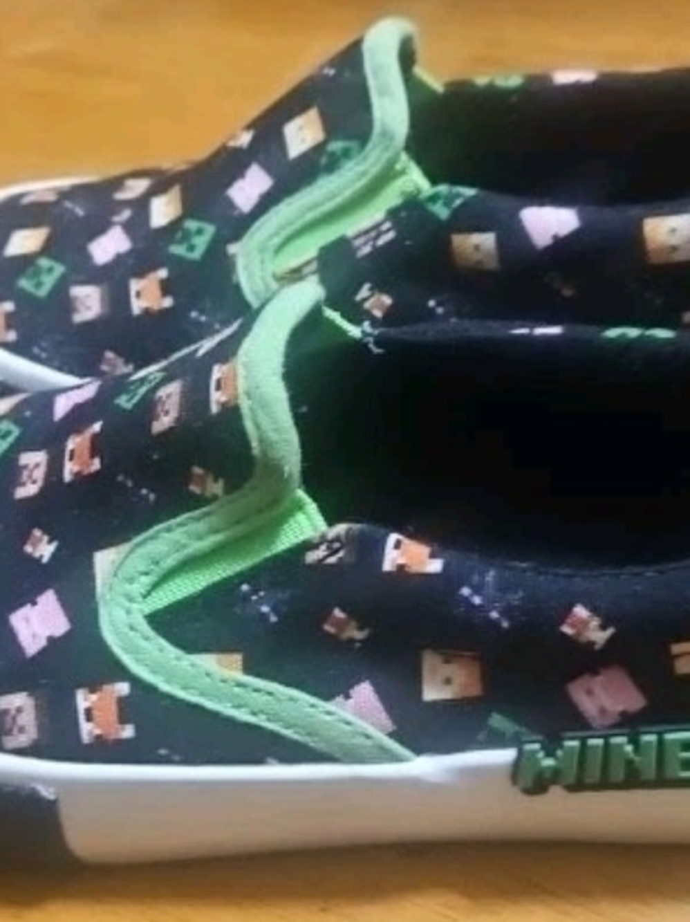 Kids Slip-On Sneakers in Black with Green Trim - Minecraft Style